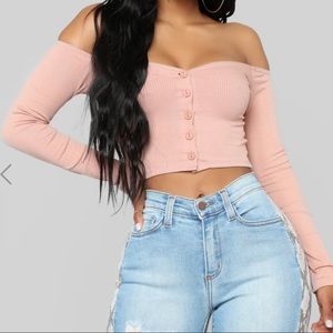 Light pink off the shoulder crop top